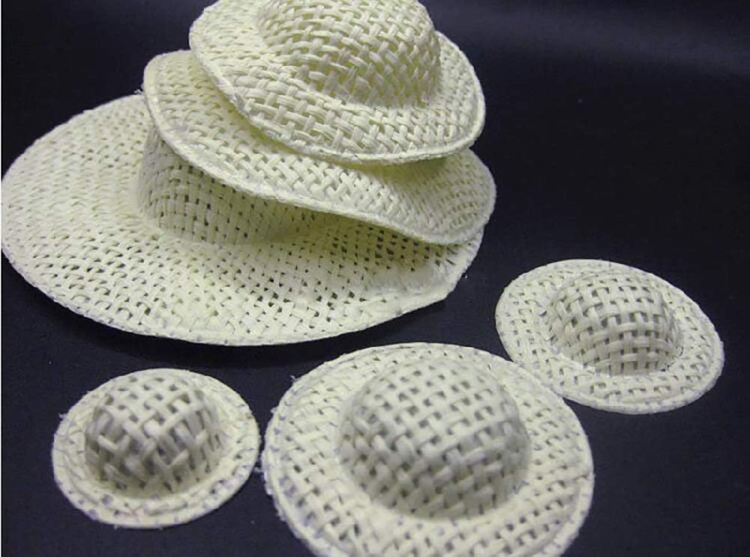 24 Pcs Mini Straw Hats Miniature Knitting Hats Paper Fabric Cap for Mini House DIY Craft Decoration Accessories White