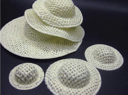 24 Pcs Mini Straw Hats Miniature Knitting Hats Paper Fabric Cap for Mini House DIY Craft Decoration Accessories White