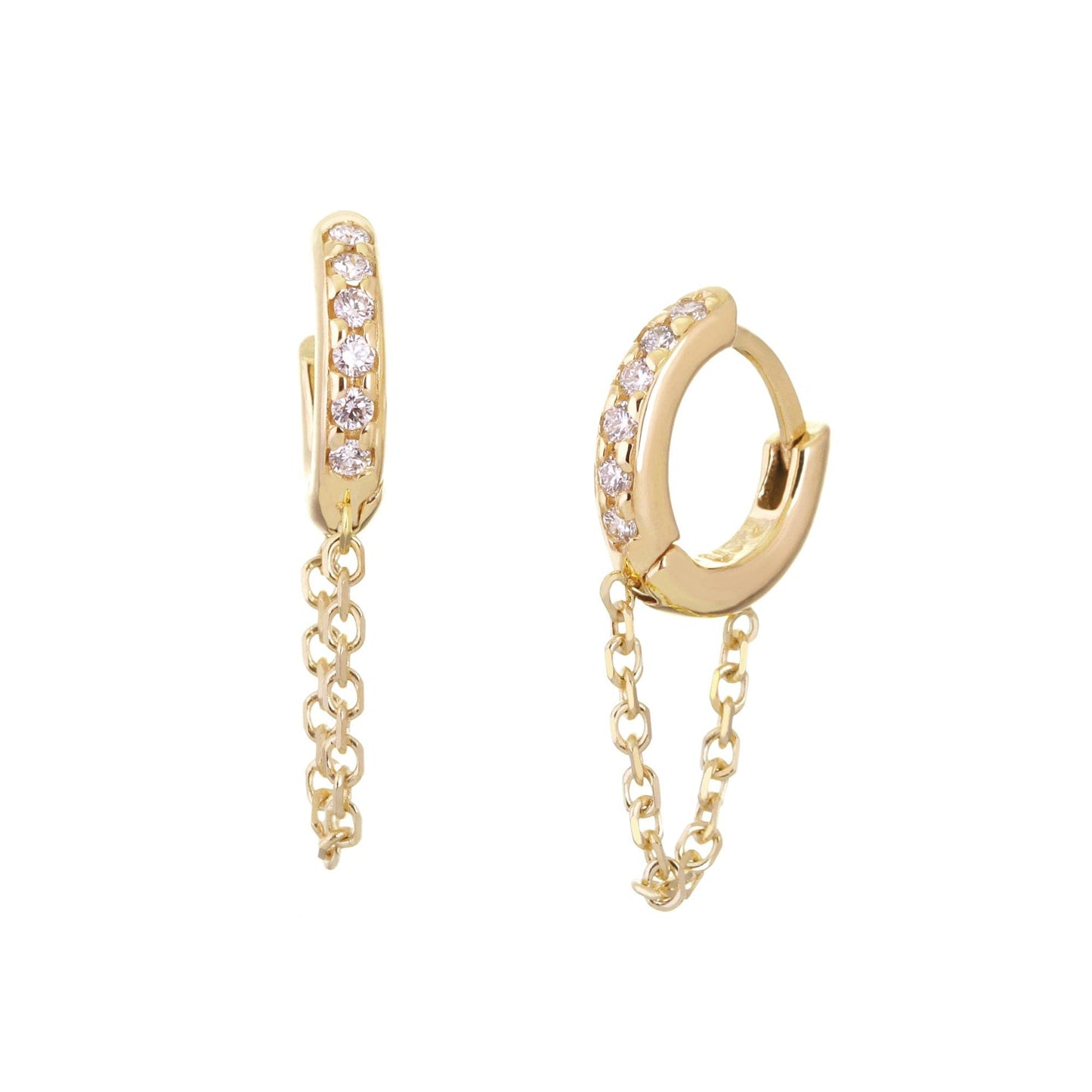 12.5mm Diamond And 14k Gold Huggies With Chain by eklexic