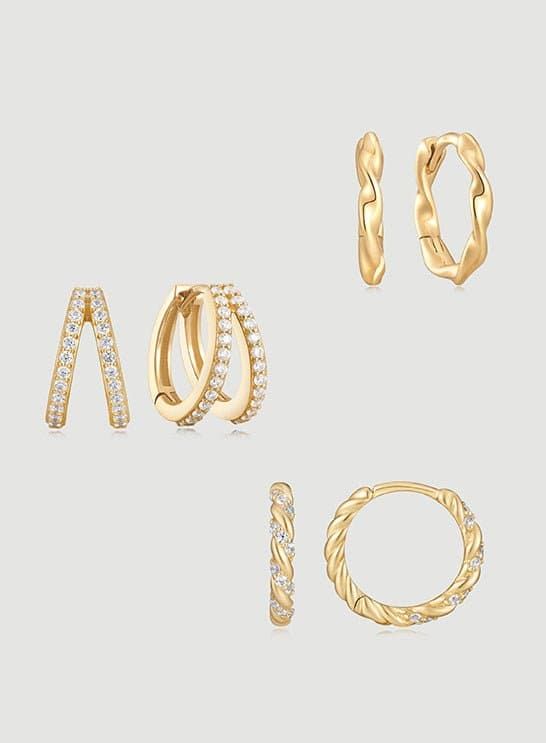 14k Gold & Diamond Twisted Huggie Hoops by eklexic