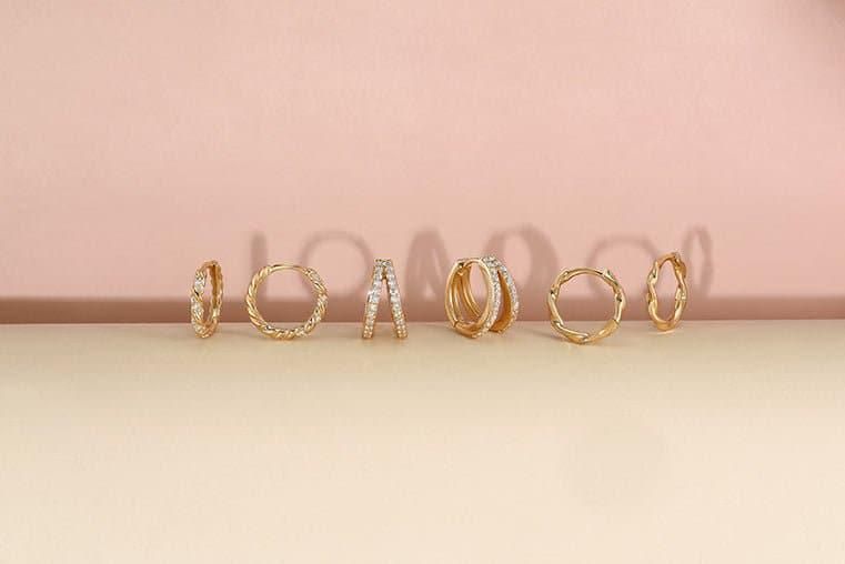 14k Gold & Diamond Twisted Huggie Hoops by eklexic