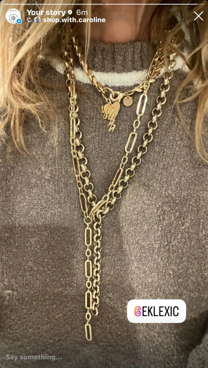 Layered gold chain necklaces for a stylish look - Dean Lariat Necklace display