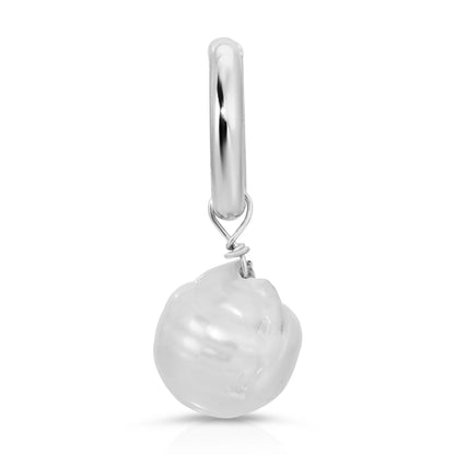 Silver hoop earring with baroque pearl for Large Baroque Pearl Pendant product photo