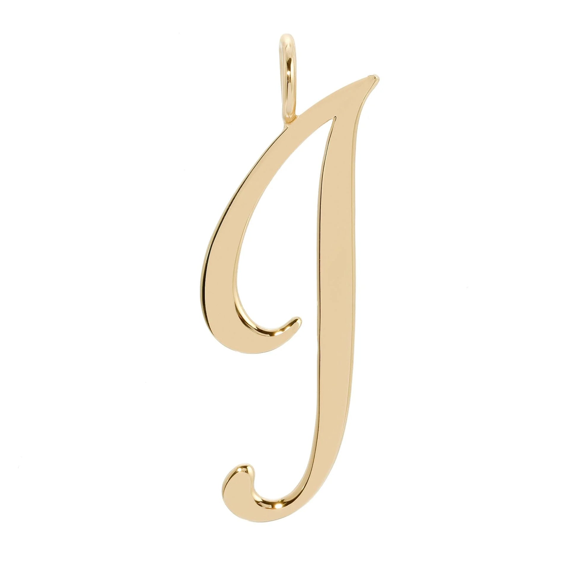 Gold cursive letter J pendant from Large Letter Pendants collection