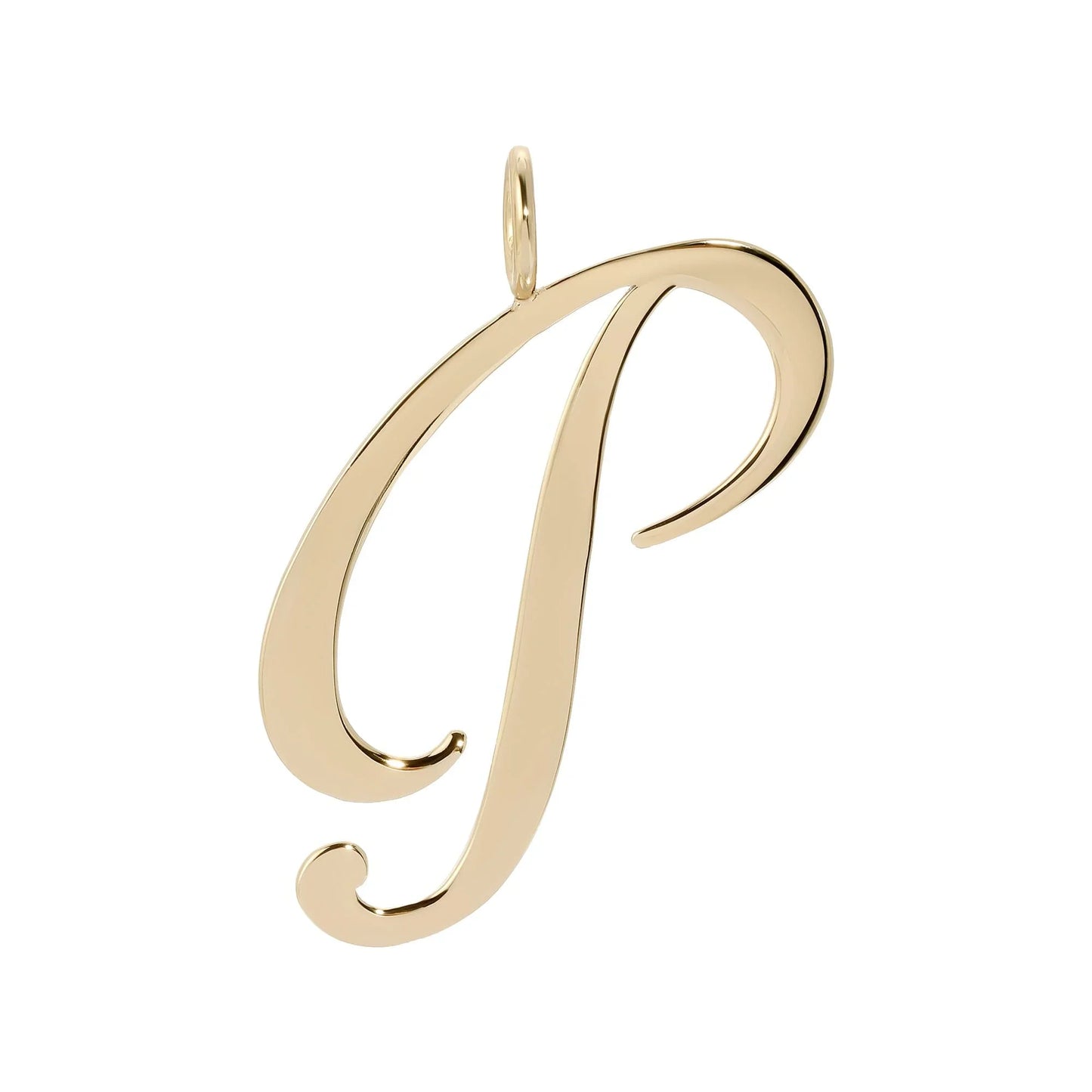 Gold cursive letter P pendant from Large Letter Pendants looks stylish and unique