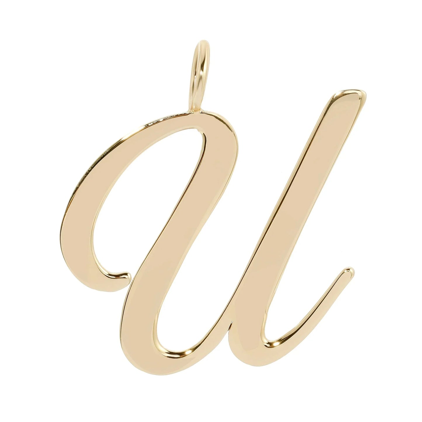 Gold cursive letter U pendant from Large Letter Pendants for personalized jewelry