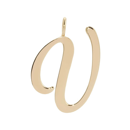 Gold cursive letter V pendant from the Large Letter Pendants collection