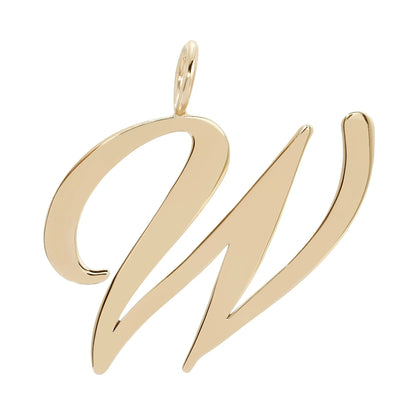 Gold cursive letter W pendant from Large Letter Pendants collection