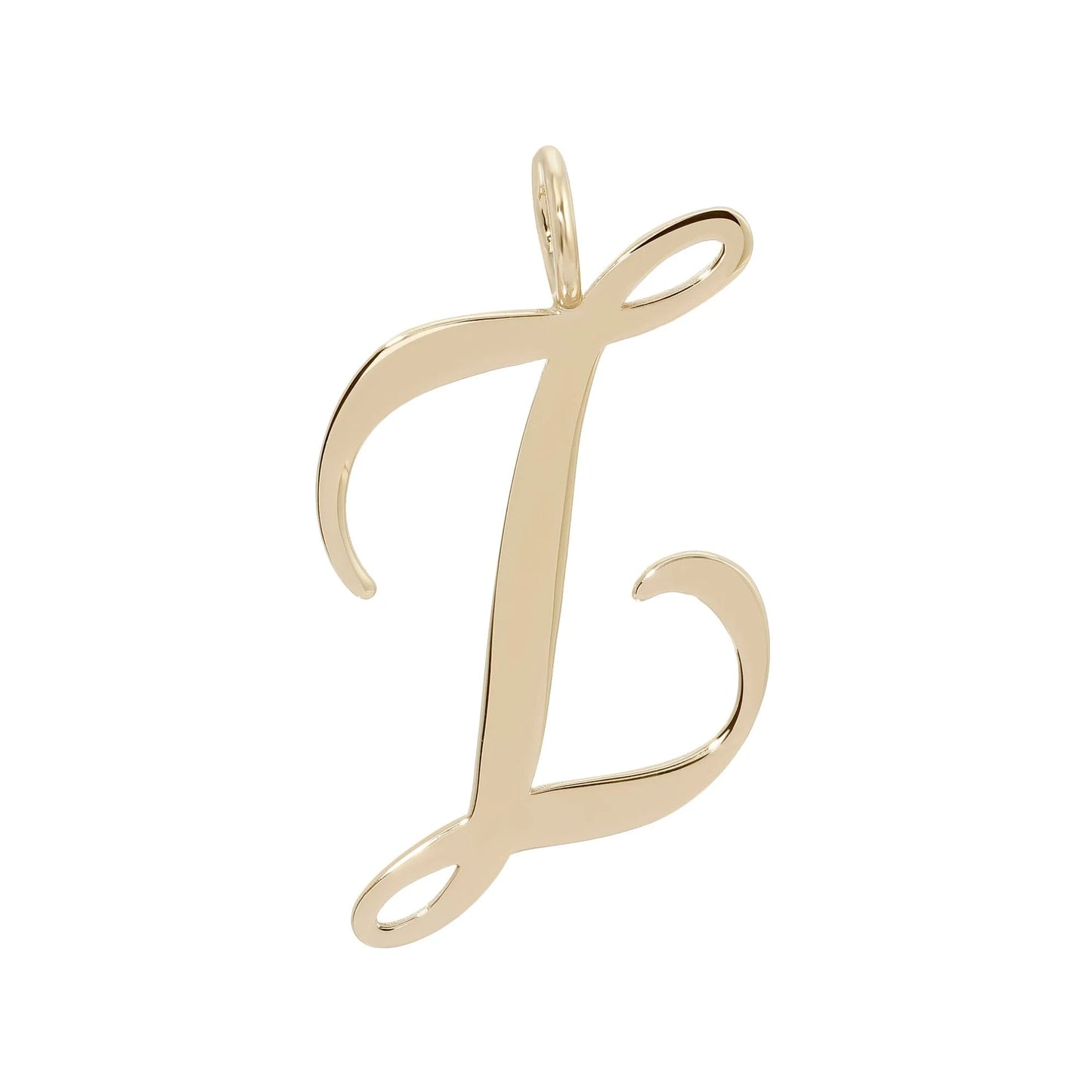 Gold cursive letter L pendant from Large Letter Pendants collection