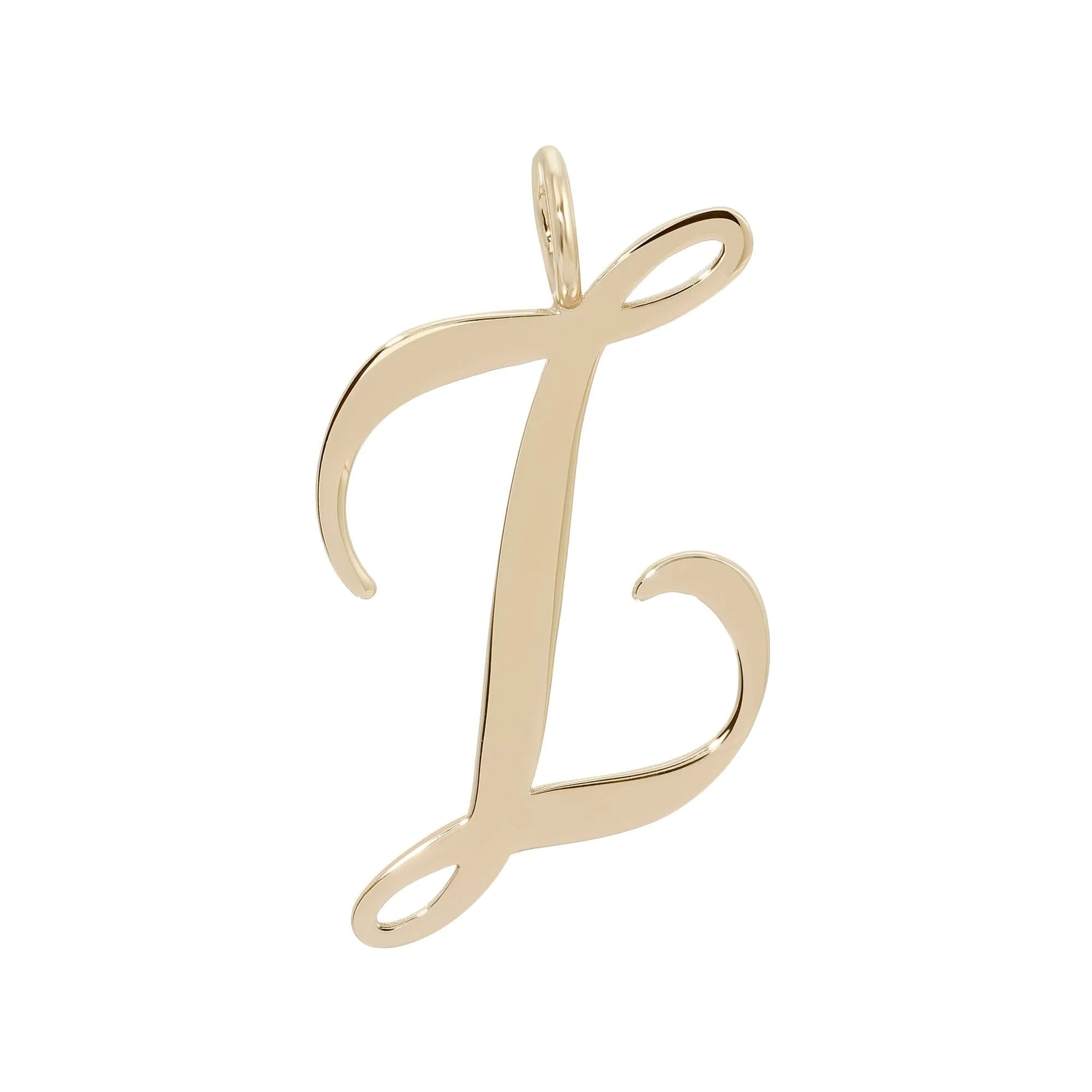 Gold cursive letter L pendant from Large Letter Pendants collection