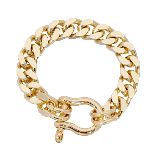 Gold-toned curb chain bracelet with shackle clasp from Roxy Bracelet collection