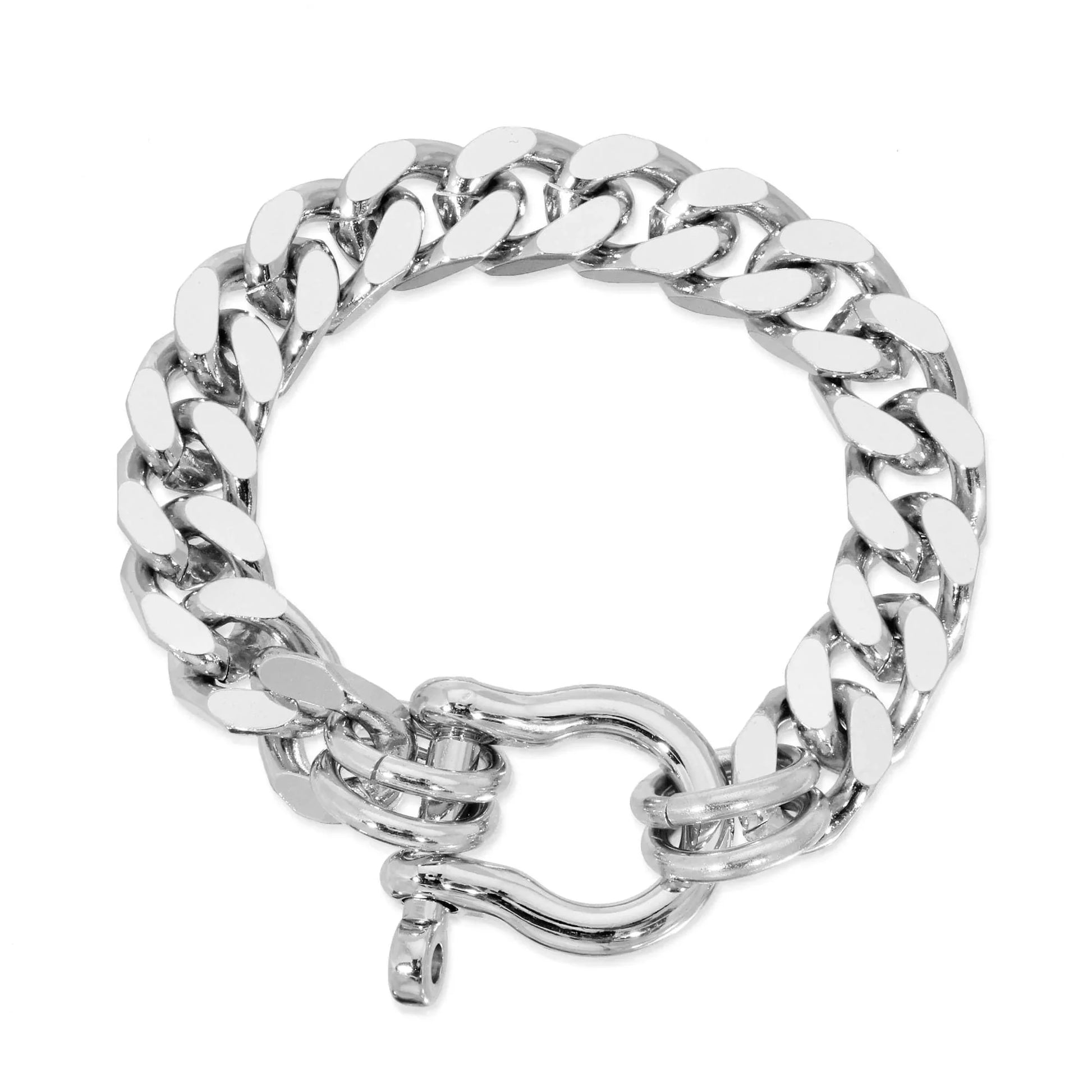 Silver chain-link Roxy Bracelet with shackle clasp for a cool vibe