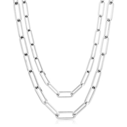 Silver Double Large Elongated Link Chain Necklace by eklexic