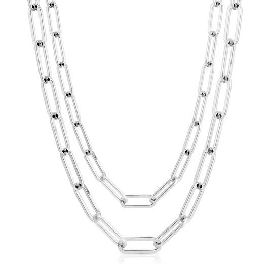 Silver Double Large Elongated Link Chain Necklace by eklexic