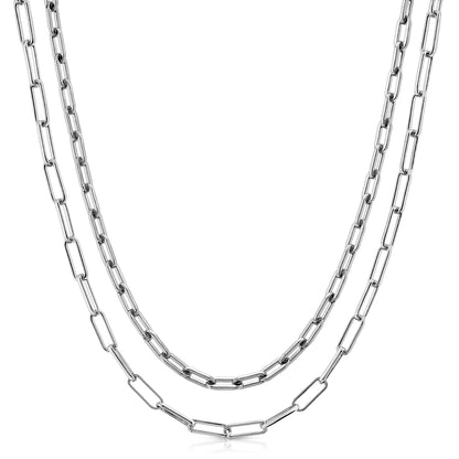Silver Double Medium & Elongated Link Chain Necklace by eklexic