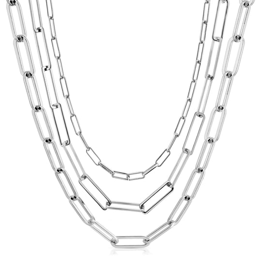 Silver Triple Multi Chain Necklace by eklexic