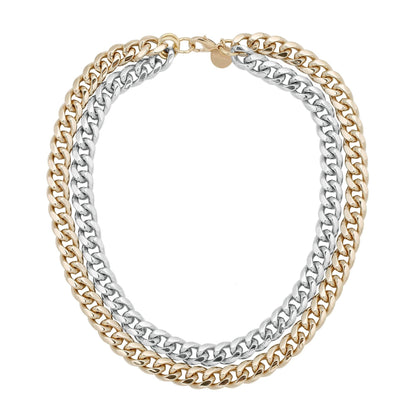 TWO-TONED DOUBLE CURB CHAIN NECKLACE by eklexic