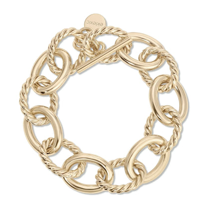 Gold-toned chain-link bracelet from the XL Alternating Twisted Link Toggle Bracelet collection