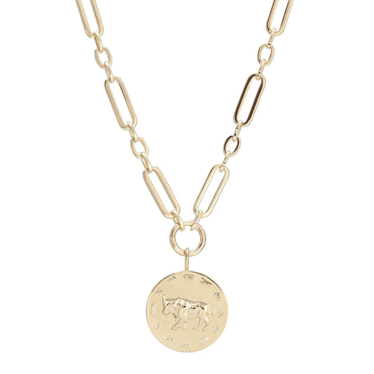 Gold-toned chain necklace with Zodiac pendant perfect for astrology lovers