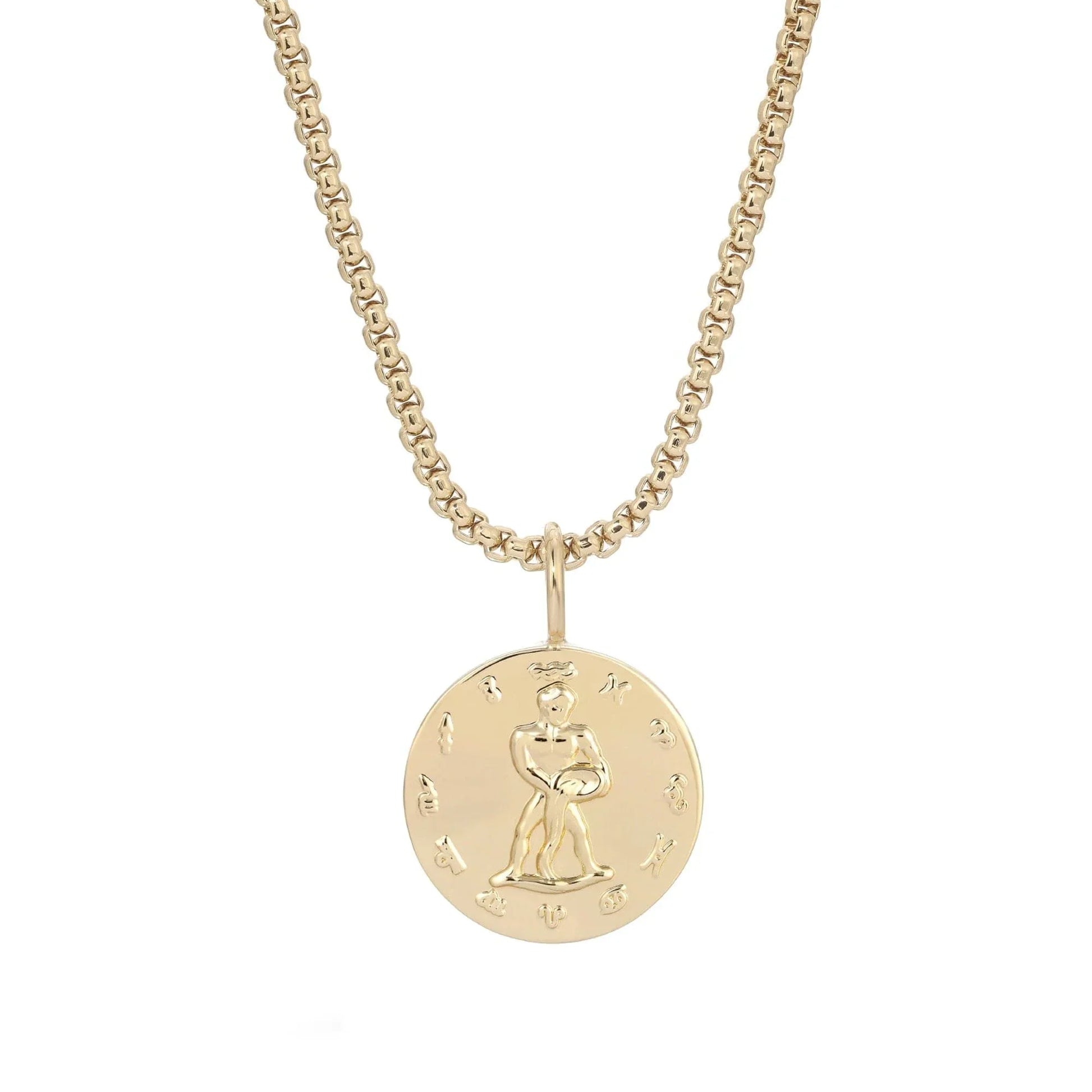 Zodiac Pendant & Thin Box Chain Necklace - AQUARIUS / GOLD / 16’’ - Pendant Necklaces