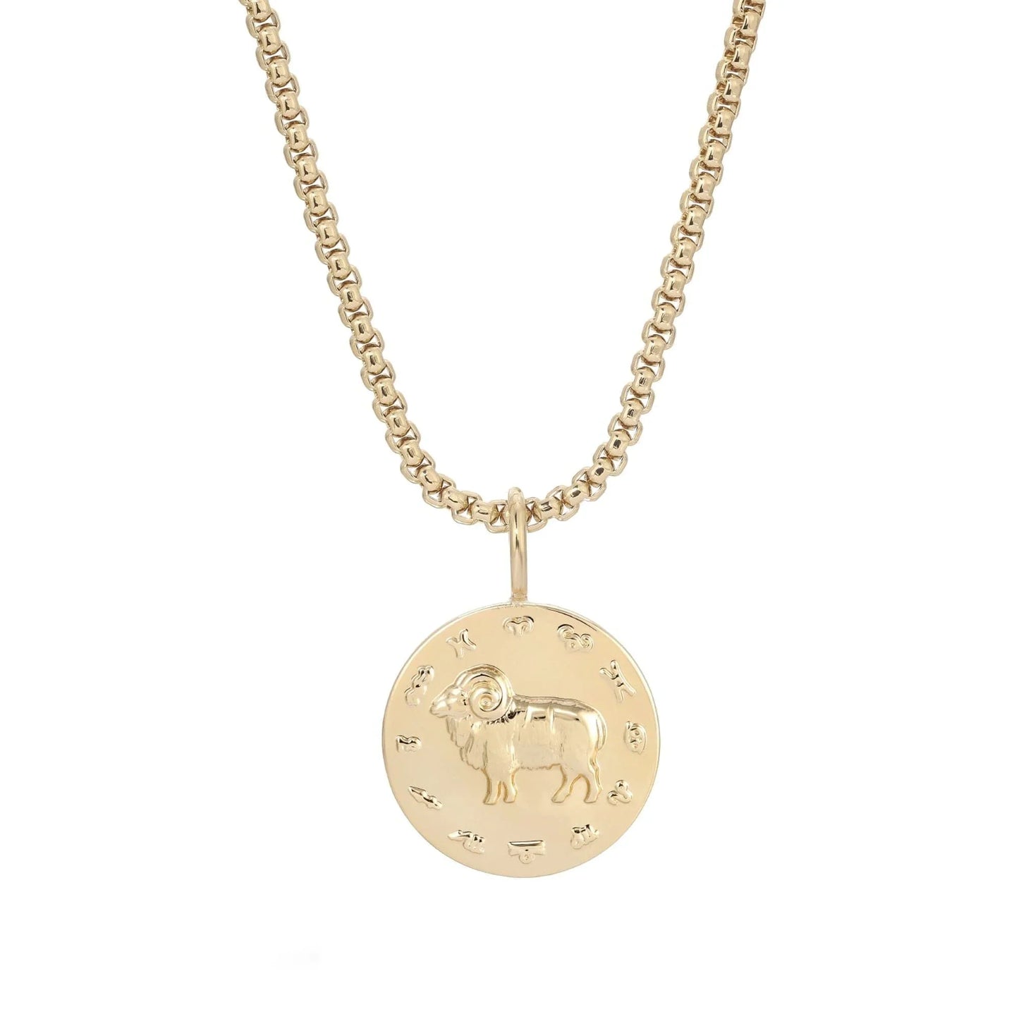 Zodiac Pendant & Thin Box Chain Necklace - ARIES / GOLD / 16’’ - Pendant Necklaces