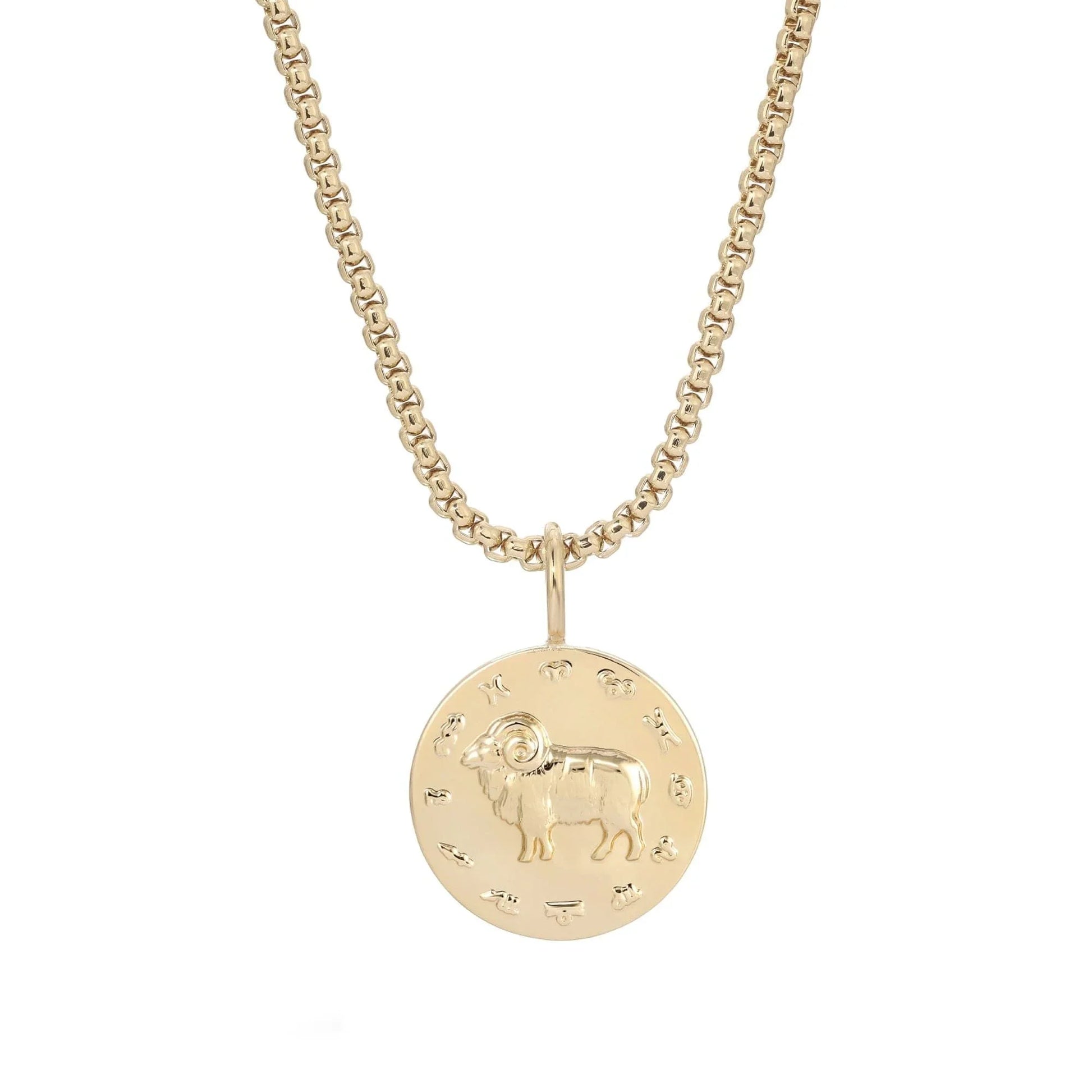 Zodiac Pendant & Thin Box Chain Necklace - ARIES / GOLD / 16’’ - Pendant Necklaces