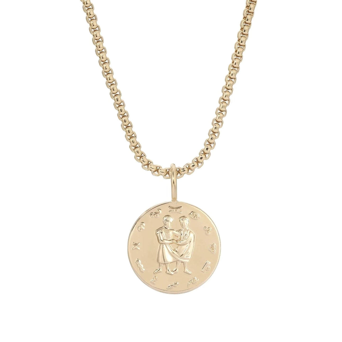Zodiac Pendant & Thin Box Chain Necklace - GEMINI / GOLD / 16’’ - Pendant Necklaces