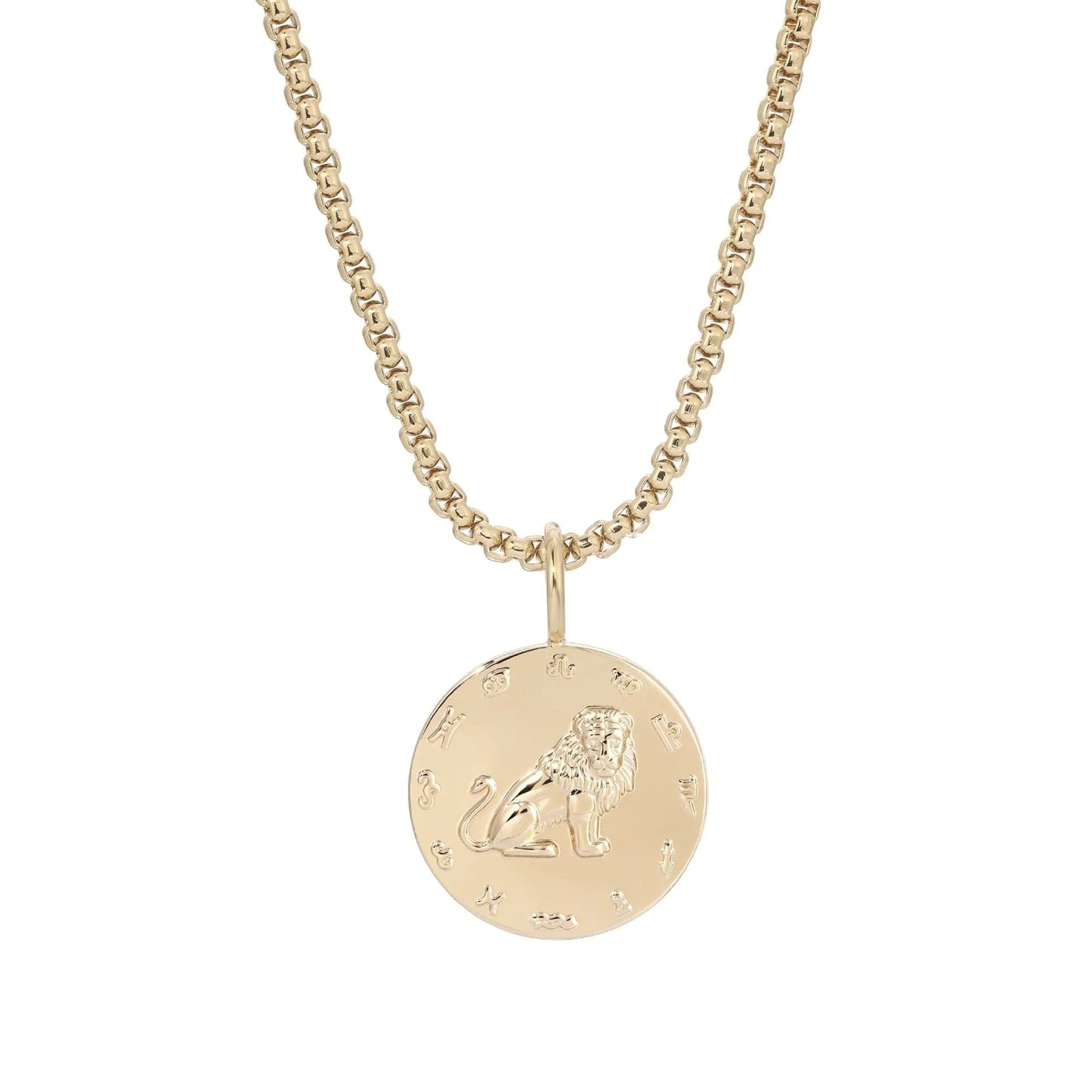 Zodiac Pendant & Thin Box Chain Necklace - LEO / GOLD / 16’’ - Pendant Necklaces