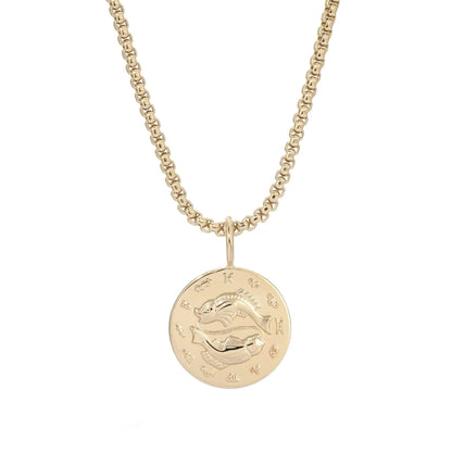 Zodiac Pendant & Thin Box Chain Necklace - PISCES / GOLD / 16’’ - Pendant Necklaces