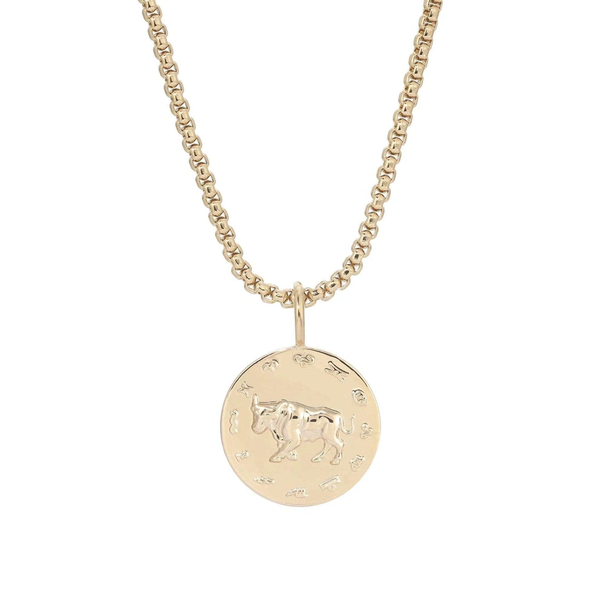 Zodiac Pendant & Thin Box Chain Necklace - TAURUS / GOLD / 16’’ - Pendant Necklaces