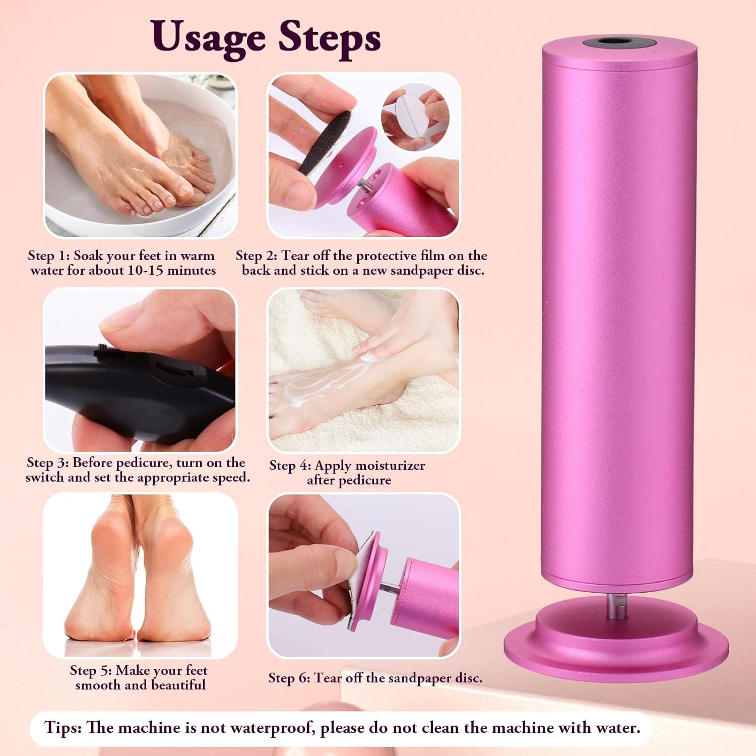 Electric Foot Callus Remover, Adjustable Speed ​​(0-600Rpm), Adjustable Speed Foot Scrubber with 60 Pcs Sandpaper Discs, Electric Callus Remover for Feet,Pedicure Tool for Men and Women,Pink