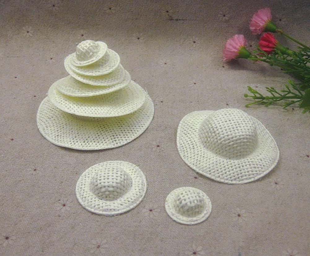 24 Pcs Mini Straw Hats Miniature Knitting Hats Paper Fabric Cap for Mini House DIY Craft Decoration Accessories White