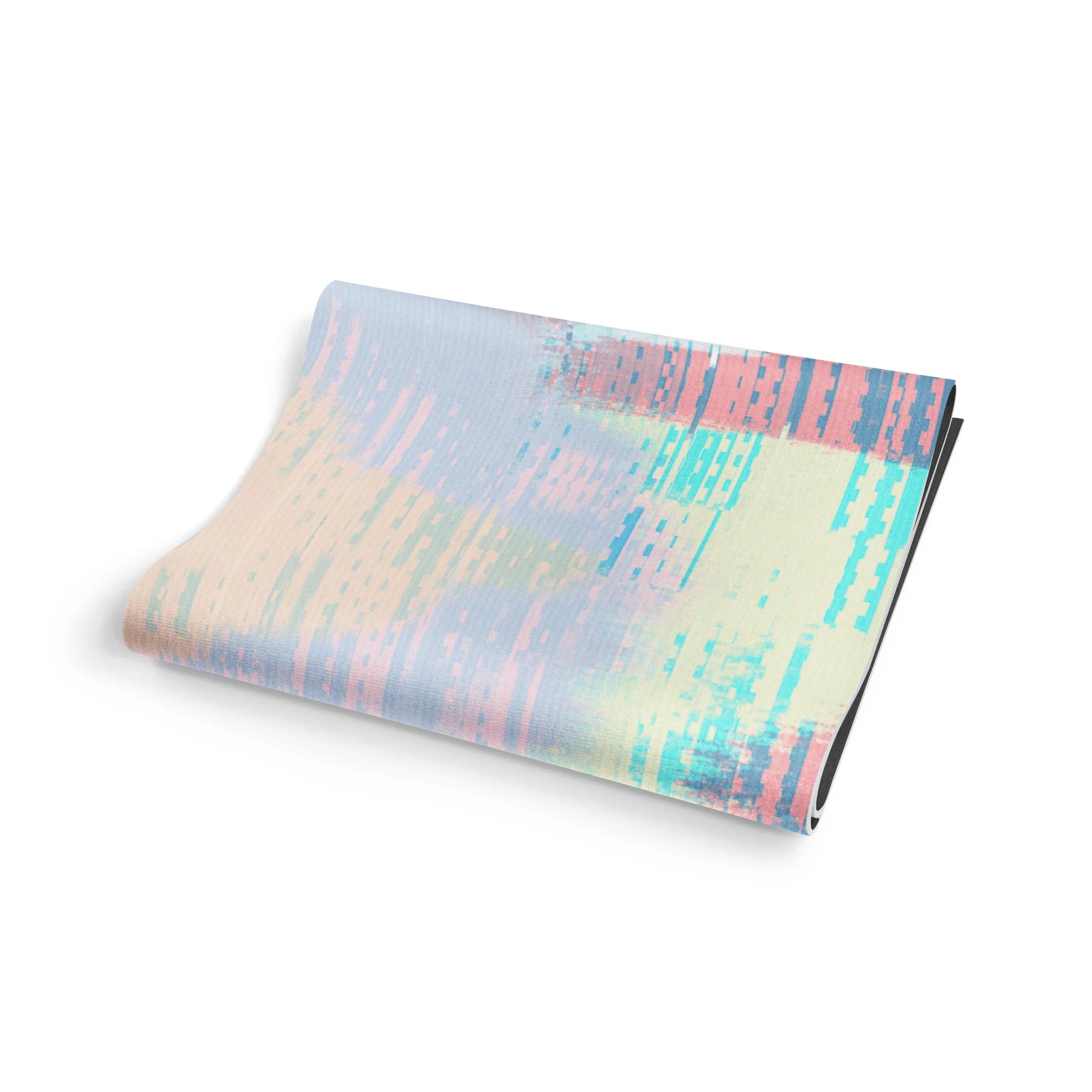 Folded fabric with a colorful abstract pattern on a white background