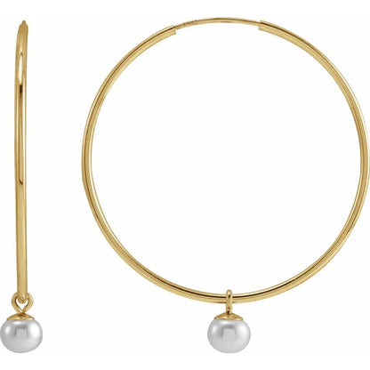 14K Yellow Gold Pearl Hoops by Toasted Jewelry