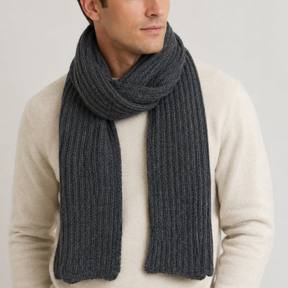 Graphite Ribbed Knit Cashmere Scarf