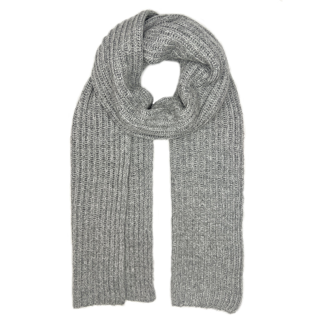 Classic Gray Ribbed Knit Cashmere Scarf