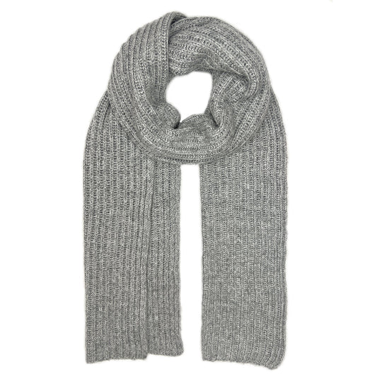 Classic Gray Ribbed Knit Cashmere Scarf