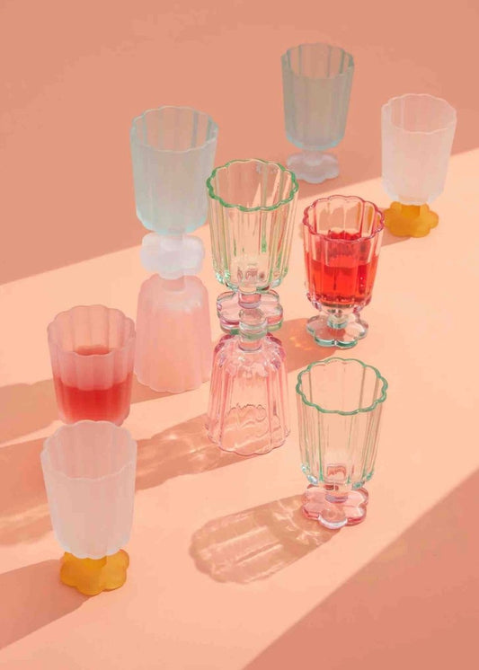 Handblown Petal Goblets – Whimsical Colored Wine Glasses with Floral Flair
