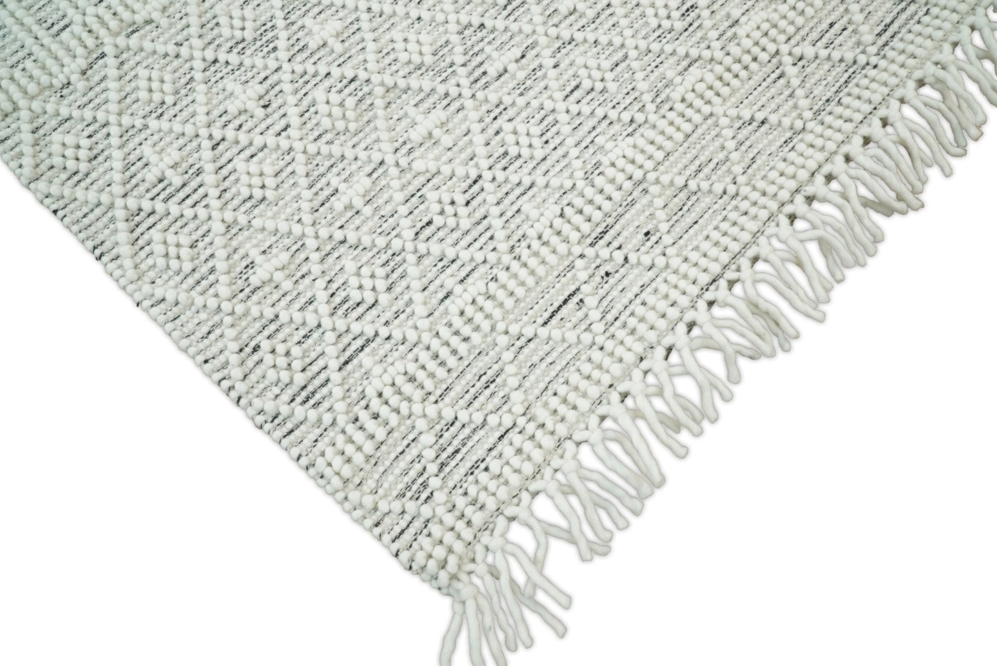 Modern Geometrical White Dhurrie Wool Area Rug