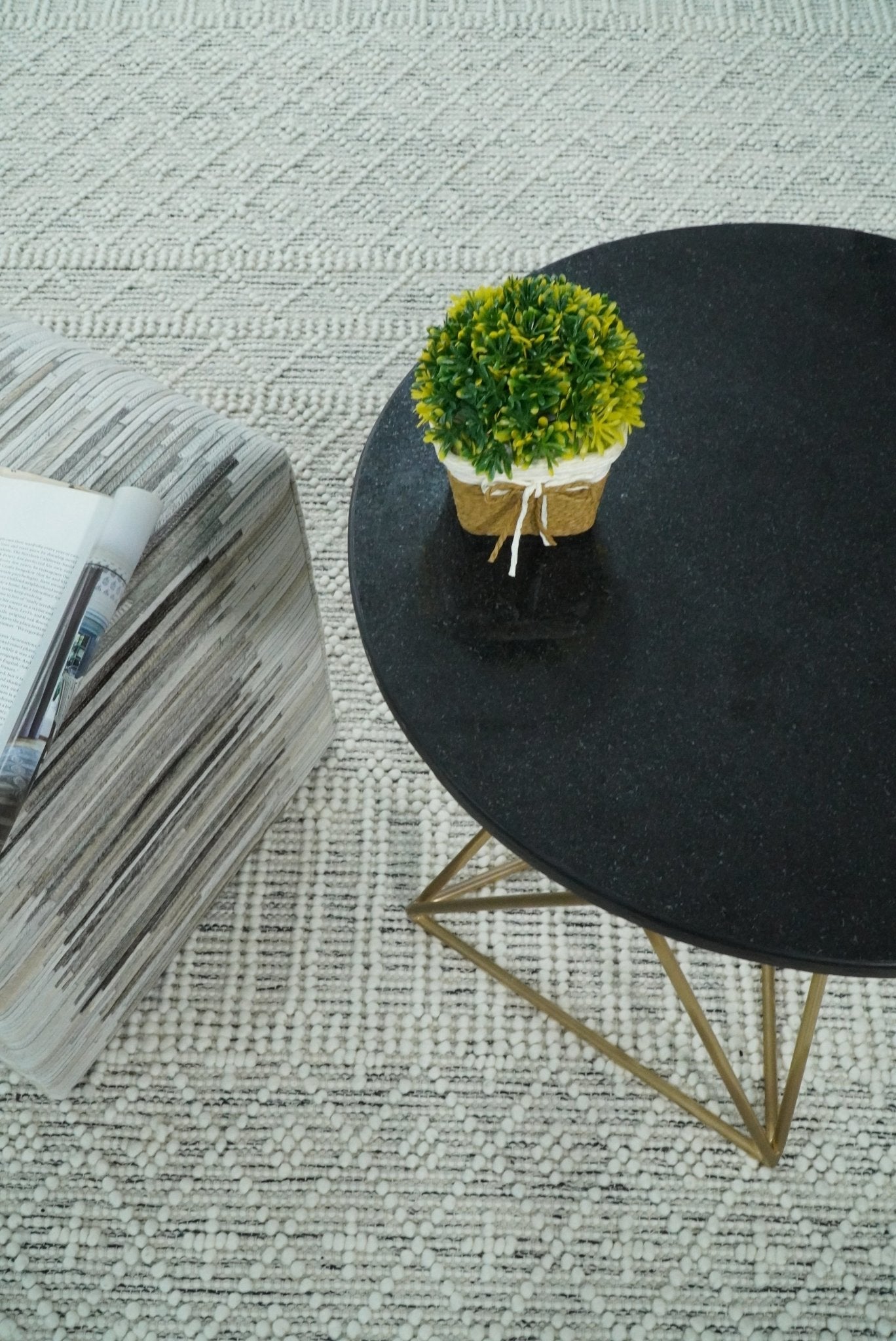 Modern Geometrical White Dhurrie Wool Area Rug