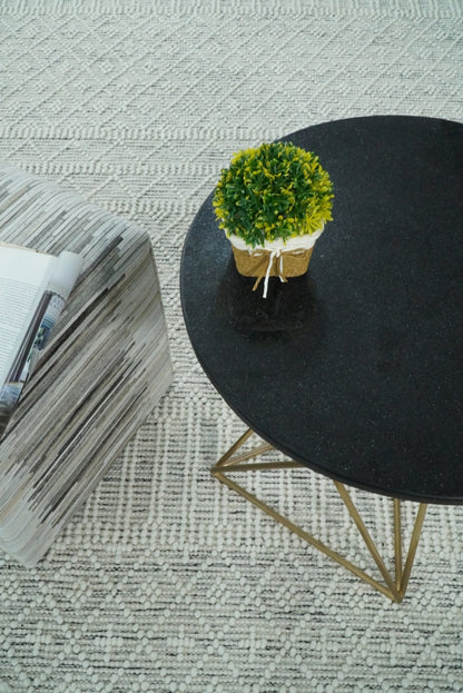 Modern Geometrical White Dhurrie Wool Area Rug