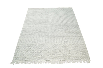 Modern Geometrical White Dhurrie Wool Area Rug