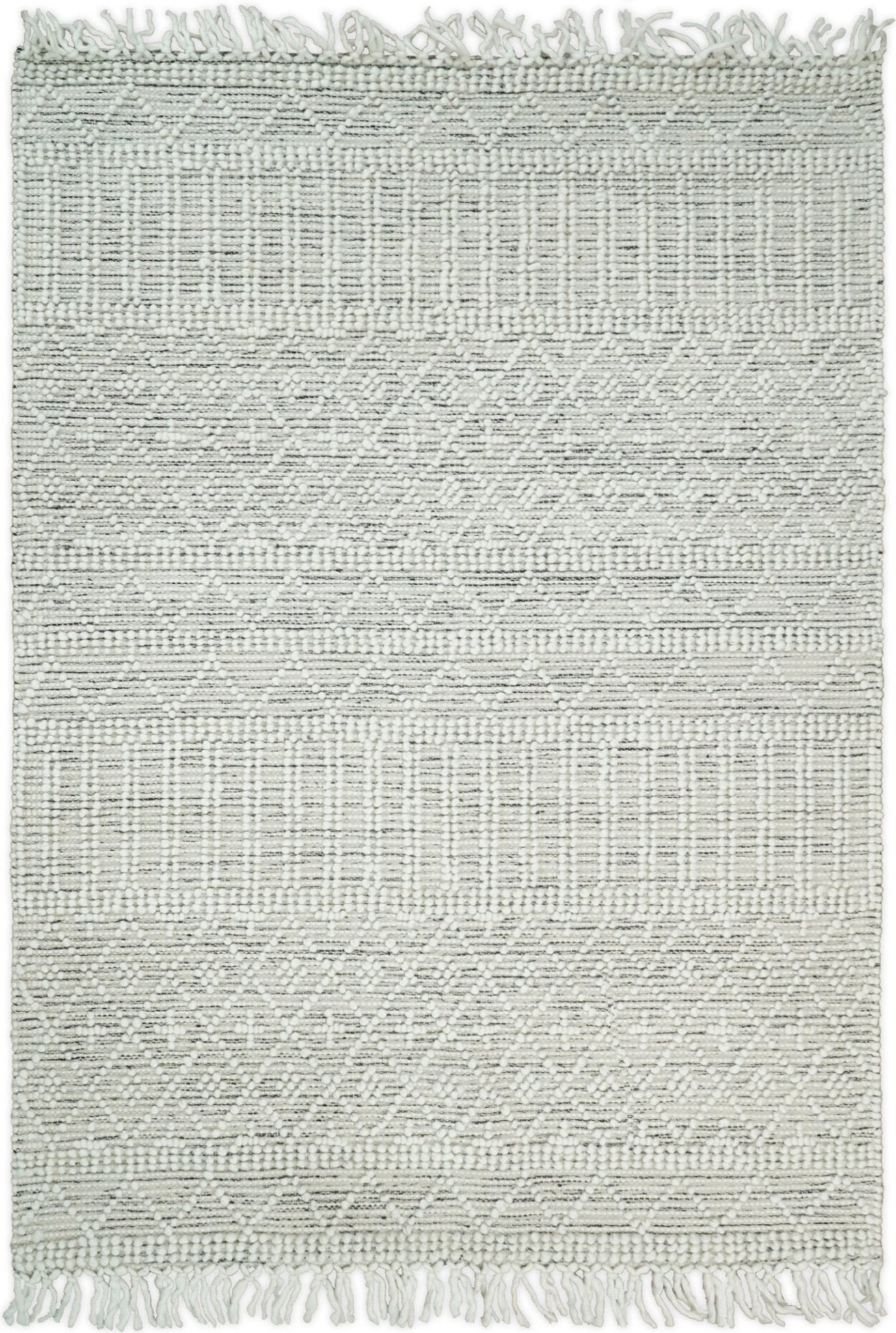 Modern Geometrical White Dhurrie Wool Area Rug