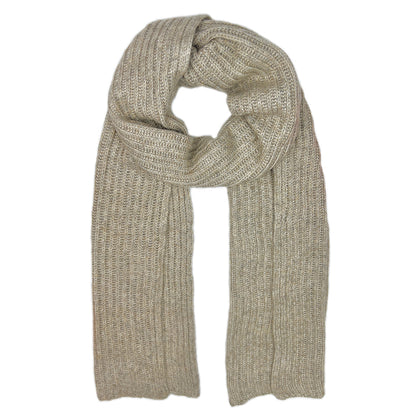 Oatmeal Ribbed Knit Cashmere Scarf