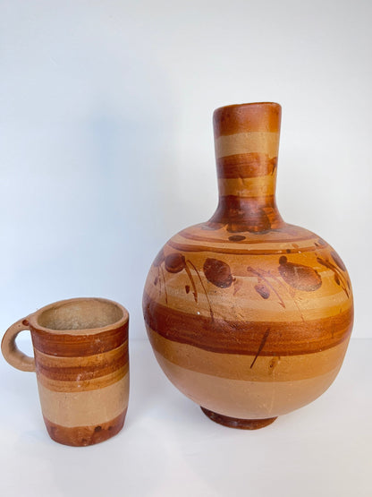 Handmade Mexican Cantaro Water Jug and Taza