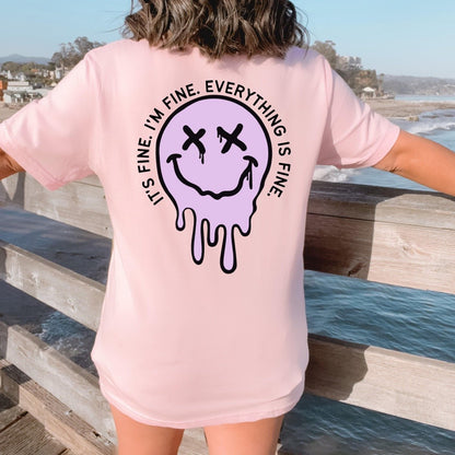 It's Fine Drippy Smiley Tee - Pink