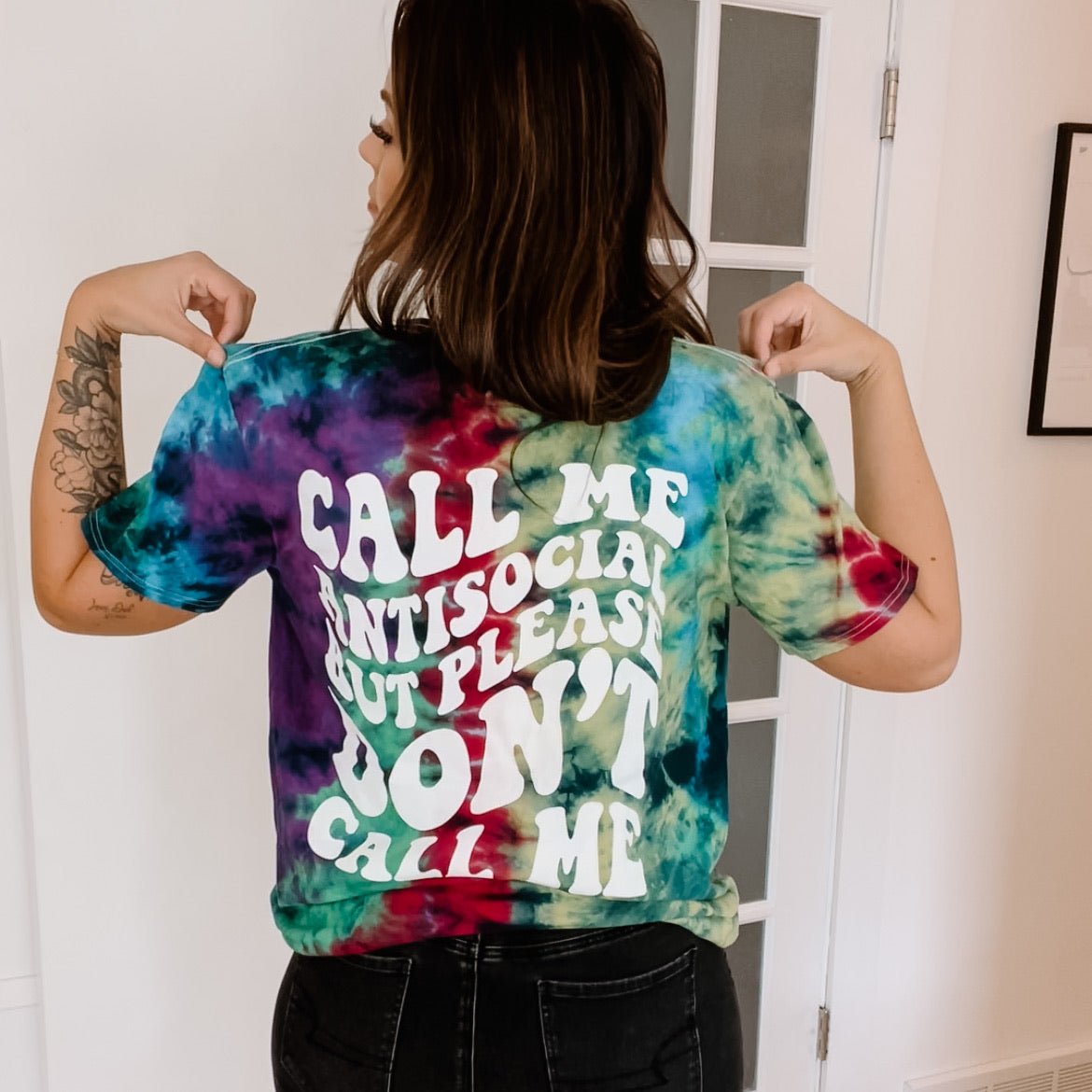 Call Me Antisocial Crinkle Tie Dye Tee - Caspian