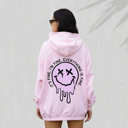 It's Fine Drippy Smiley Hoodie - Pink