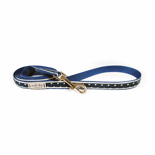 Independence Patriotic American Star Navy Ribbon Dog Leash by Nauti-dog Handmade