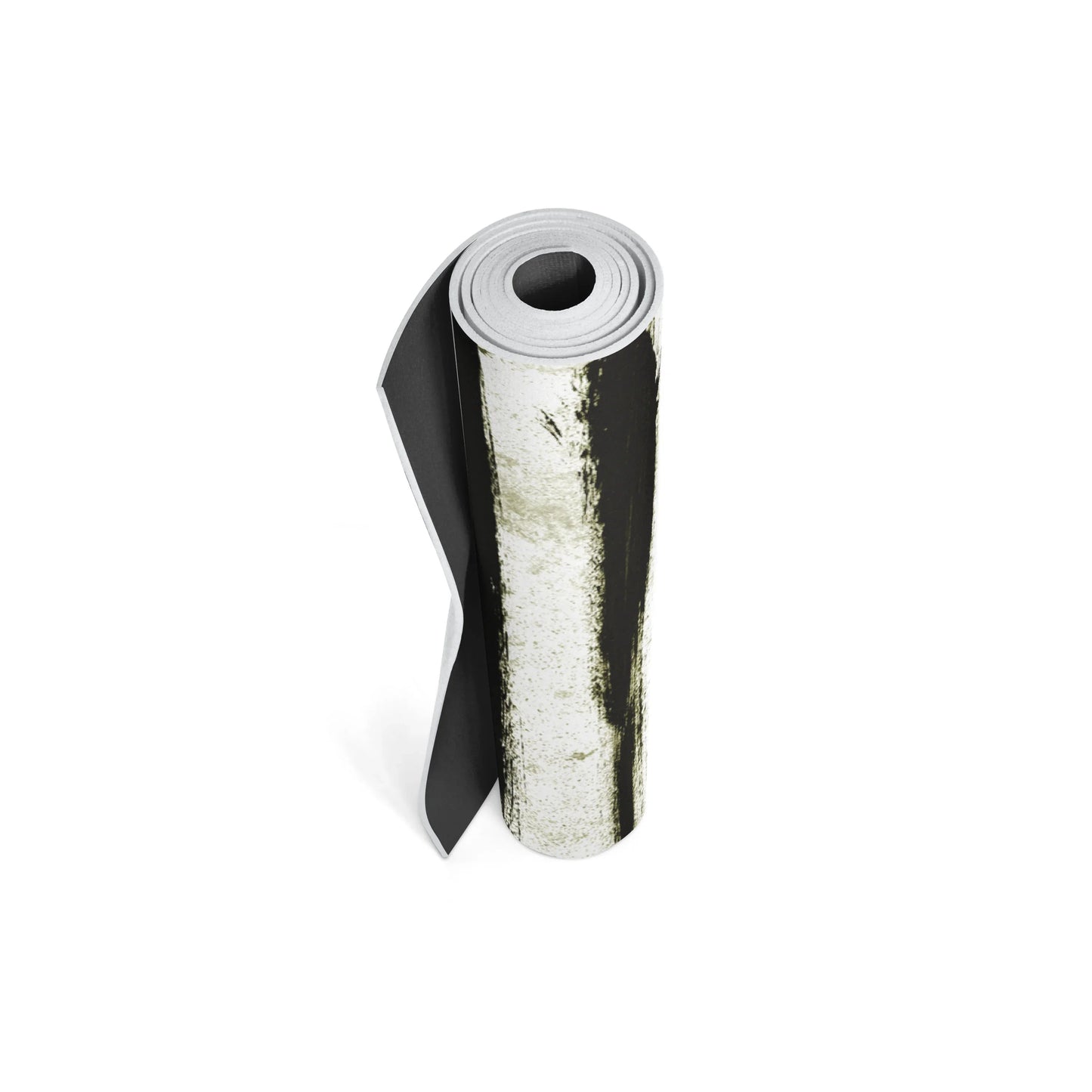 Roll of black and white patterned paper on a white background